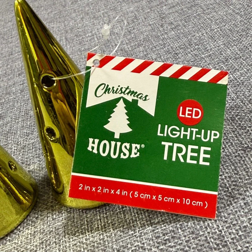 Greenbrier LED Light Up Tree Christmas Decor Set of 4 Gold Holiday Village Small
